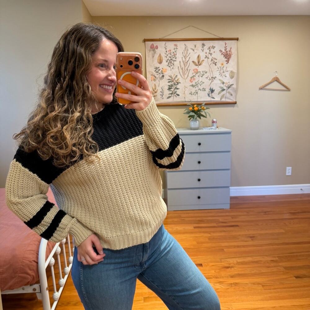 Z SUPPLY Cream Blank Chunky Cotton Blend Oversized Crew Sweater XS